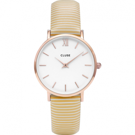 CLUSE MINUIT ROSE GOLD WHITE/SUNNY YELLOW STRIPES