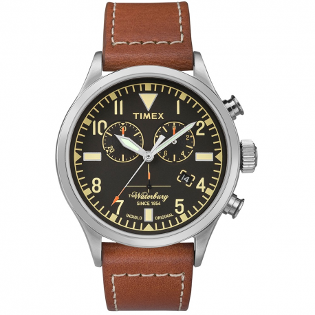 Timex Orologio Da Campo In Pelle Marrone (Modello TW4B260009J) – Vetro Minerale, Funzione Indiglo E Impermeabile 50m