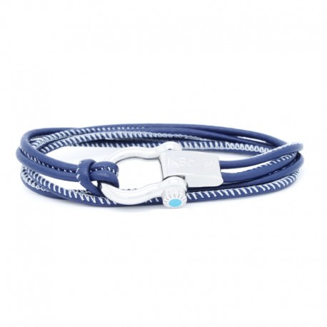 Sail-O® bracciale Altaïr in pelle blu navy con cucitura a contrasto 2 giri