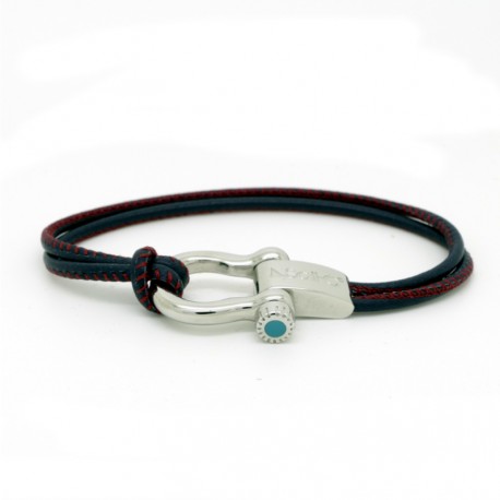 Sail-O® bracciale Altaïr in pelle blu navy con cucitura a contrasto 2 giri