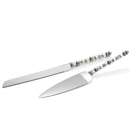 Cake cutlery set with white beads