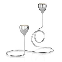 Double flame candlestick in silver metal