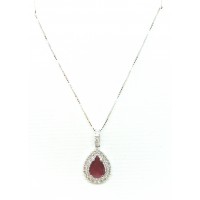 18kt gold necklace with drop Ruby pendant and diamonds