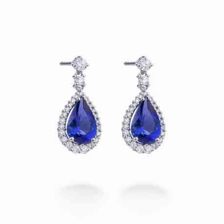 DIAMOND AND TANZANITE DROP PENDANT EARRINGS 10X7