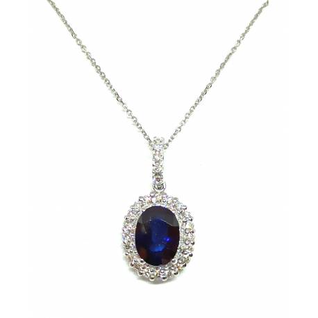 18kt gold necklace with oval Sapphire and diamonds pendant