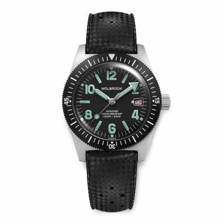 WOLBROOK - Skindiver Automatic Dive Watch - 38 mm Even Numerals Dive Watch - Green Lume
